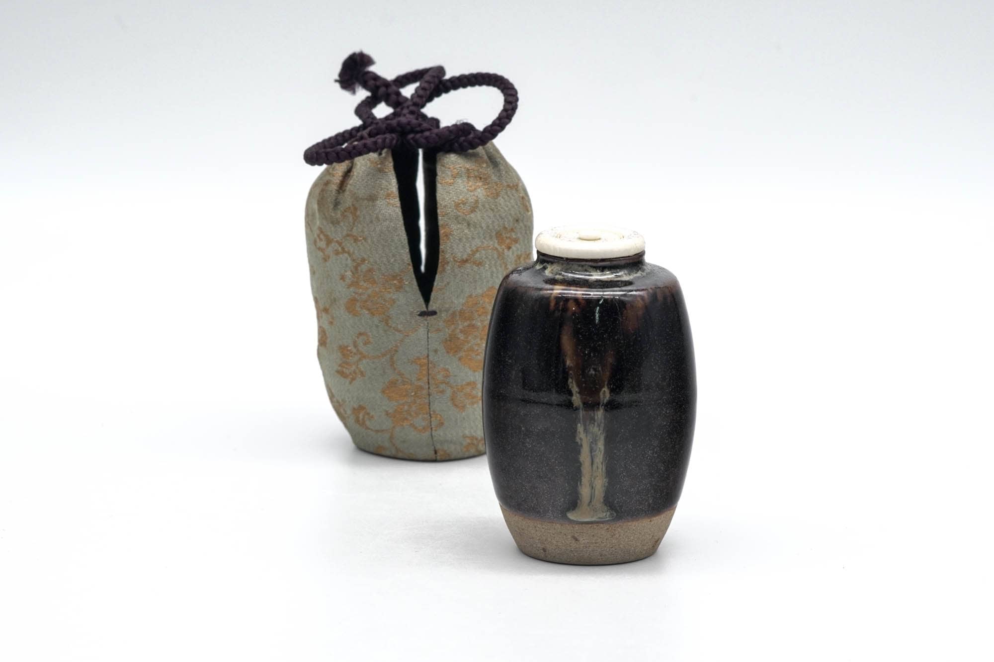 Japanese Chaire - Black Seto-yaki Imo-no-ko Tea Jar with Shifuku