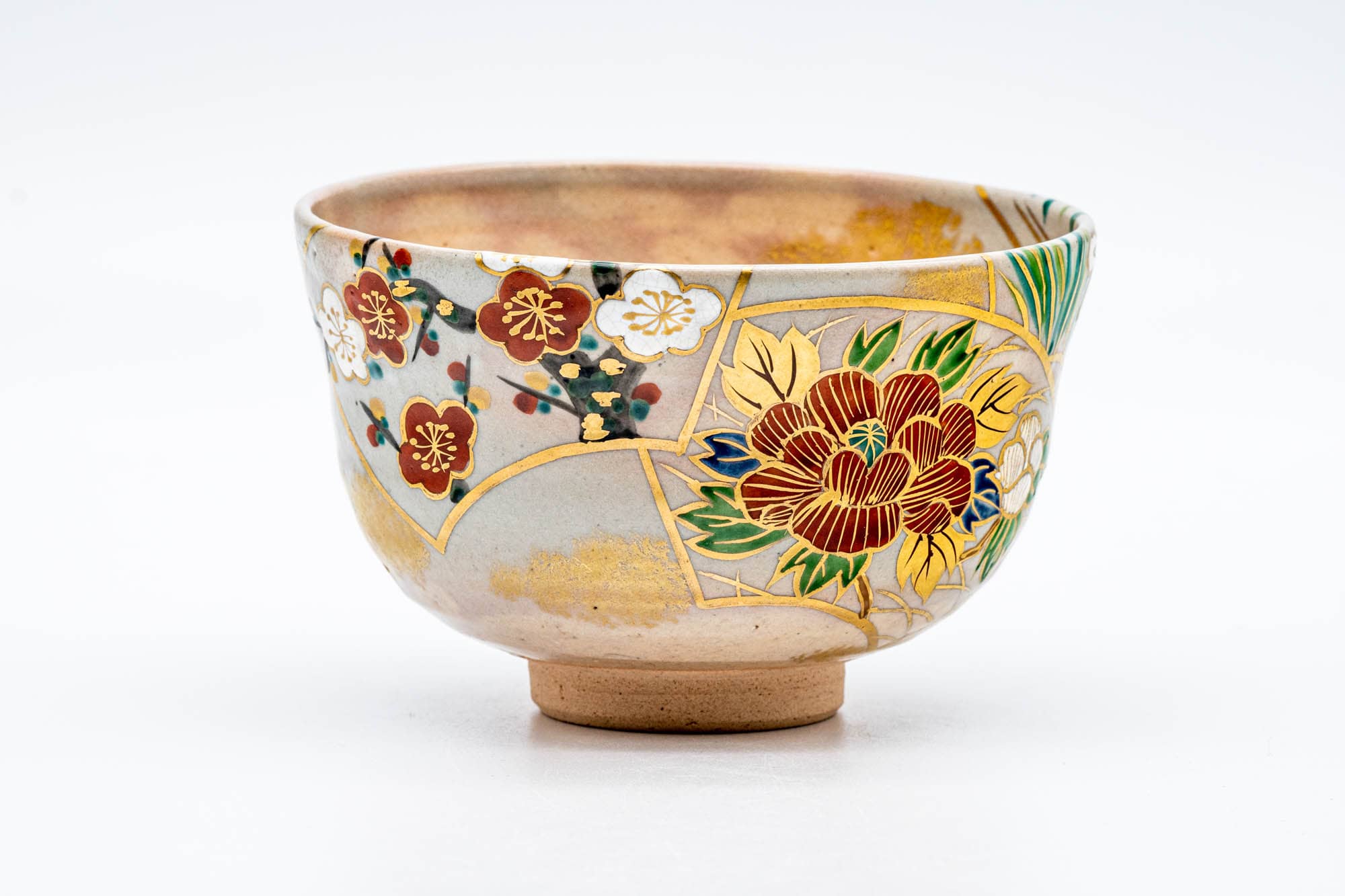 Japanese Matcha Bowl - 庄左衛門窯 Shozaemon Kiln - Floral Gohonte Glazed Kyo-yaki Chawan - 350ml
