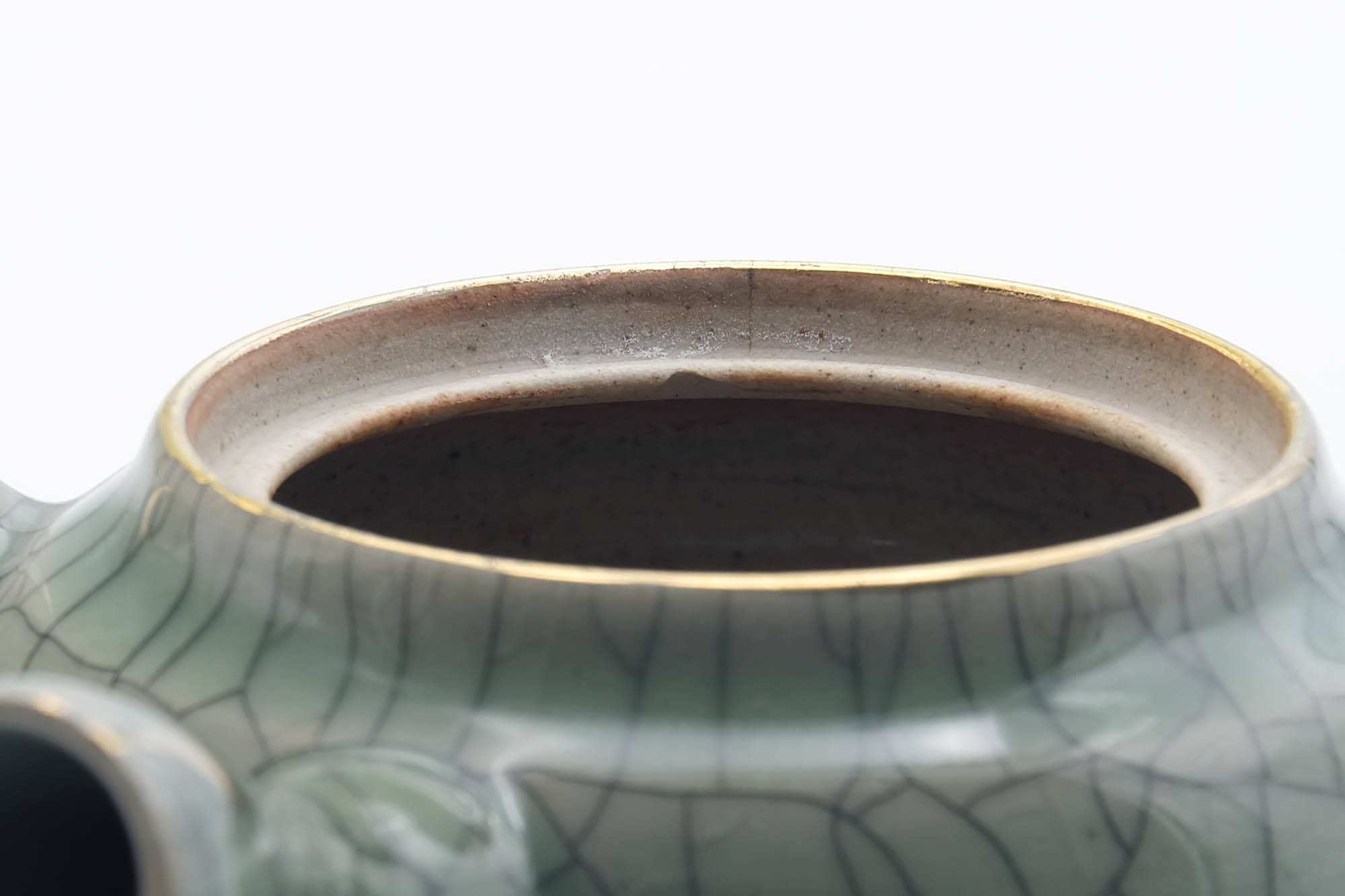 Japanese Kyusu - Golden Horse Green Celadon Glazed Obori Soma-yaki Porcelain Teapot - 200ml