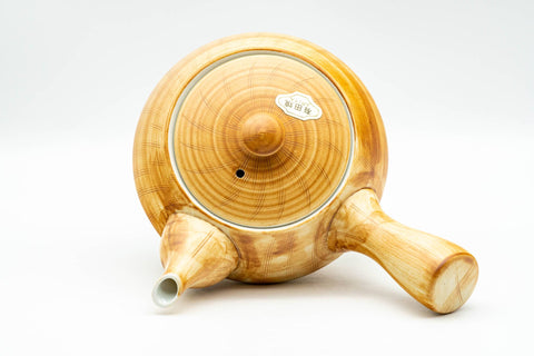 Japanese Tea Set - Yellow Blue Floral White Inner-Glazed Arita-yaki Kyusu Teapot with Katakuchi Water Cooler and 5 Yunomi Teacups