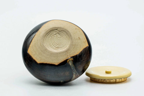 Japanese Chaire - 桶谷定一 Teiichi Oketani - Black Drip-Glazed Taikai Kyo-yaki Tea Canister