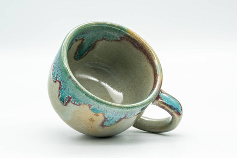 Japanese Teacup - Turquoise Drip-Glazed Agano-yaki Ushirode Yunomi - 120ml