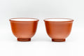 Japanese Teacups - Pair of White Inner-Glazed Tokoname-yaki Guinomi - 55ml - the pair of cups side by side at a slight angle