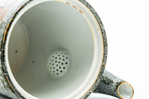 Japanese Tea Set - Black Kanji Porcelain Kyusu Teapot with 5 Tall Yunomi Teacups