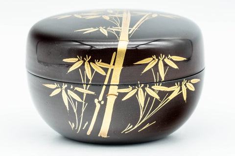 Japanese Natsume - Black Lacquer Golden Bamboo Matcha Tea Caddy - 50ml - Tezumi