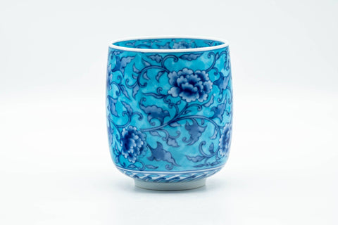 Japanese Teacup - Large Blue Floral Gold Kanji Arita-yaki Yunomi - 240ml - Tezumi