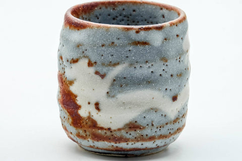 Tezumi — Japanese Teacups - Pair of Blue Orange Shino-Glazed Meoto Yunomi — top-down view of the interior