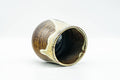 Japanese Teacup - Large Brown Beige Drip-Glazed Yunomi - 240ml - tilted overhead view showing the dark glazed interior