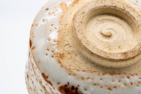 Japanese Matcha Bowl - Orange White Shino Glazed Mino-yaki Chawan - 350ml