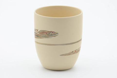 Japanese Teacup - Beige Green Zigzag Nerikomi Tokoname-yaki Yunomi - 140ml