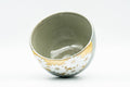 Japanese Matcha Bowl - White Floral Gold Green Glazed Wan-nari Chawan - 350ml - angled view looking into the bowl's interior