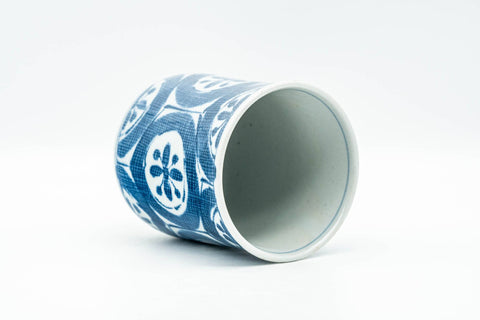 Japanese Teacup - Blue Floral Geometric Arita-yaki Yunomi - 180ml