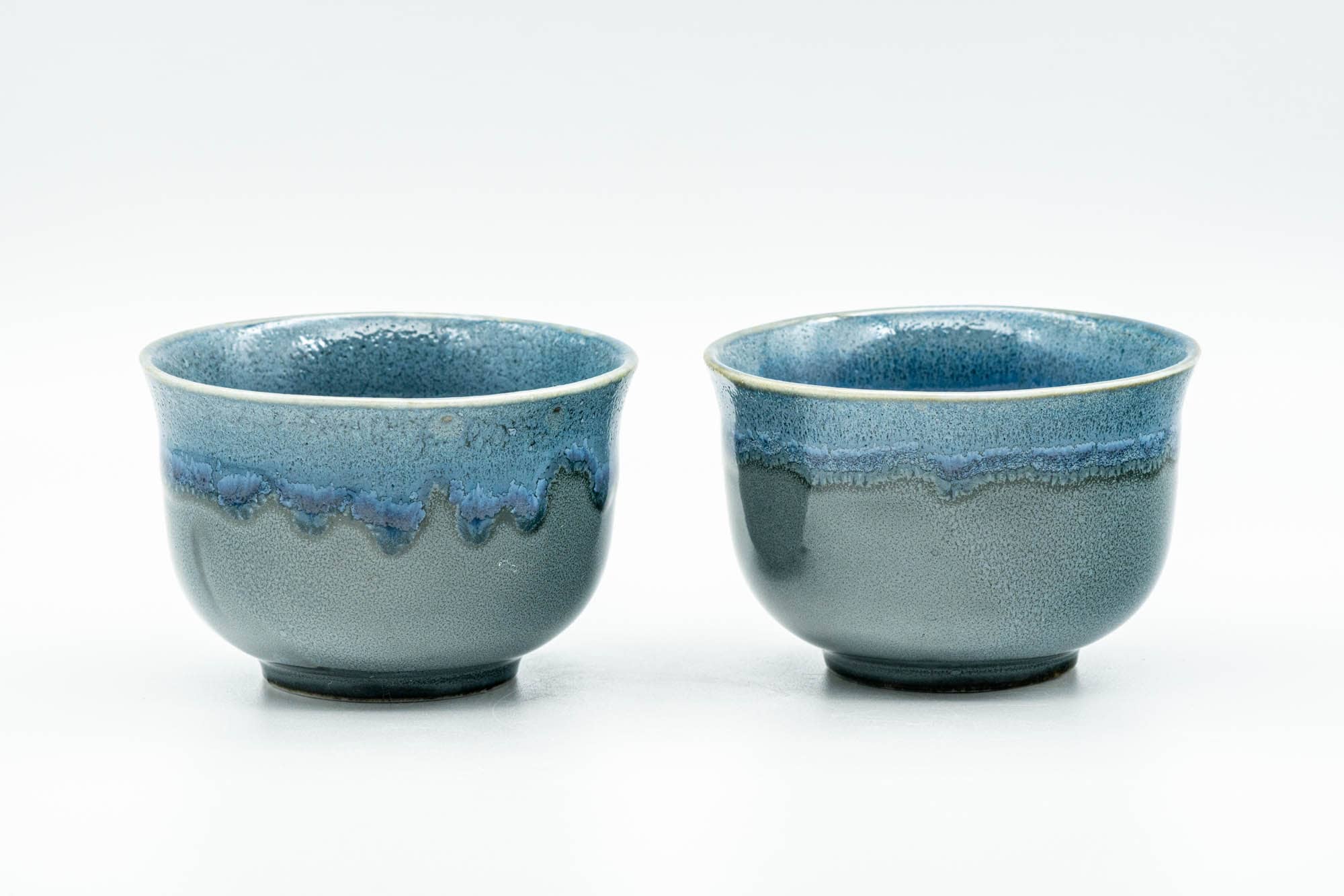 Japanese Teacups - Pair of Glossy Blue Drip-Glazed Yunomi - 140ml