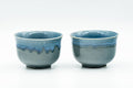 Japanese Teacups - Pair of Glossy Blue Drip-Glazed Yunomi - 140ml - the pair of teacups shown together, front view