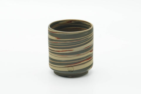 Tezumi — Japanese Teacup - Green Yellow Nerikomi Tokoname Yunomi - 135ml — front view from another angle