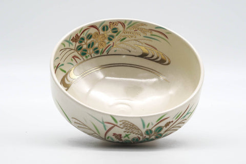 Japanese Matcha Bowl - Green Gold Floral Kyo-yaki Chawan - 200ml
