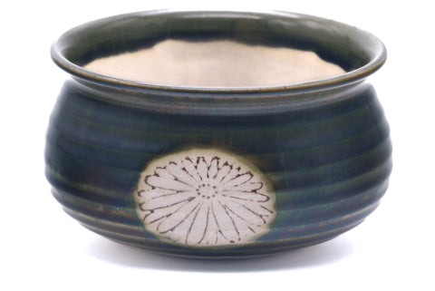 Japanese Kensui - Floral Dark Green Glazed Water Bowl - 650ml