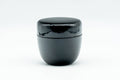 Japanese Natsume - Small Black Lacquer Matcha Tea Caddy - Ko-natsume - 50ml - front view of the closed black lacquer caddy