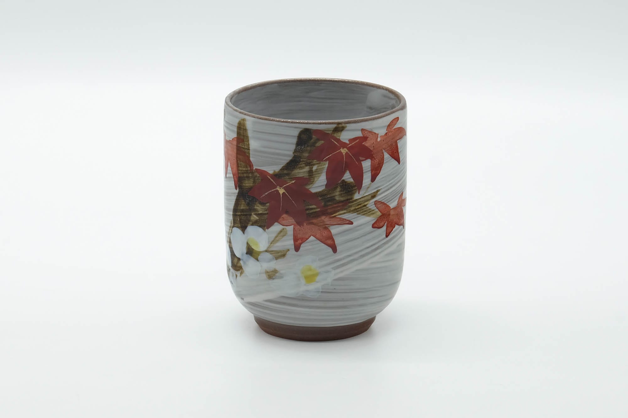 Japanese Teacup - Grey Hakeme Red Momiji Yunomi - 200ml