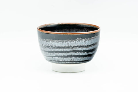 Japanese Teacup - Wavy Tenmoku Glazed Guinomi - 50ml - side view showing the streaked glaze