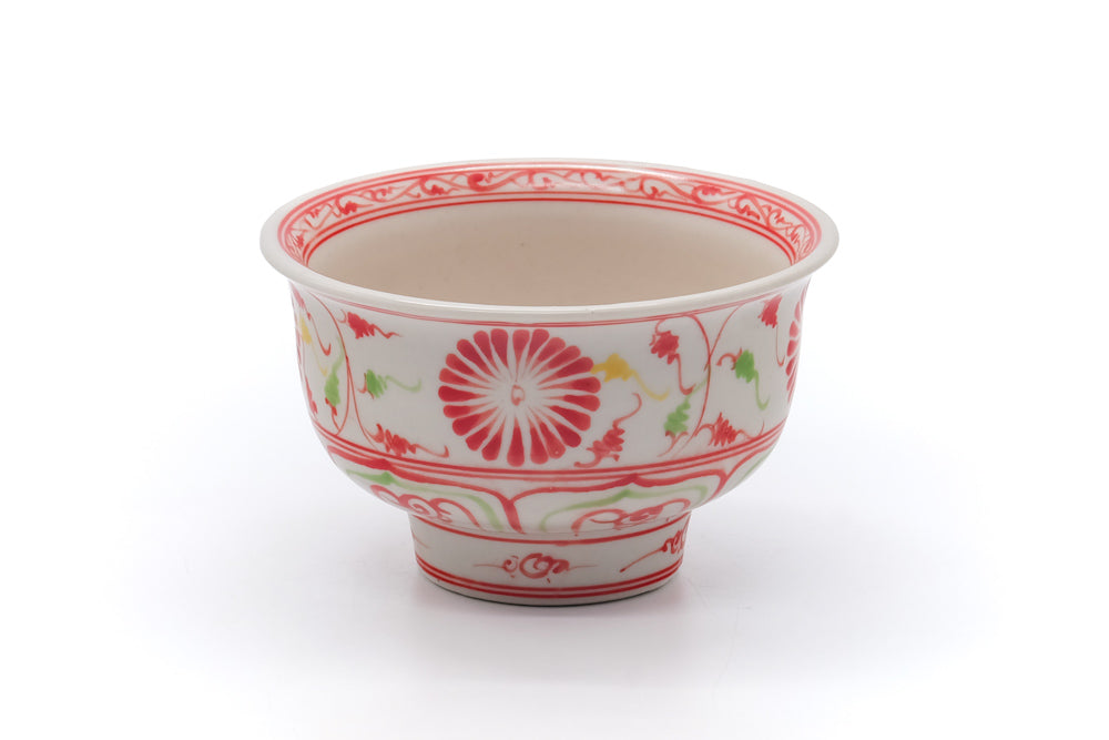 Japanese Matcha Bowl - Red Floral Vietnamese-style Annan Chawan - 340ml
