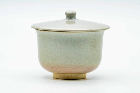 Slightly angled view of the lidded Hagi-yaki cup.