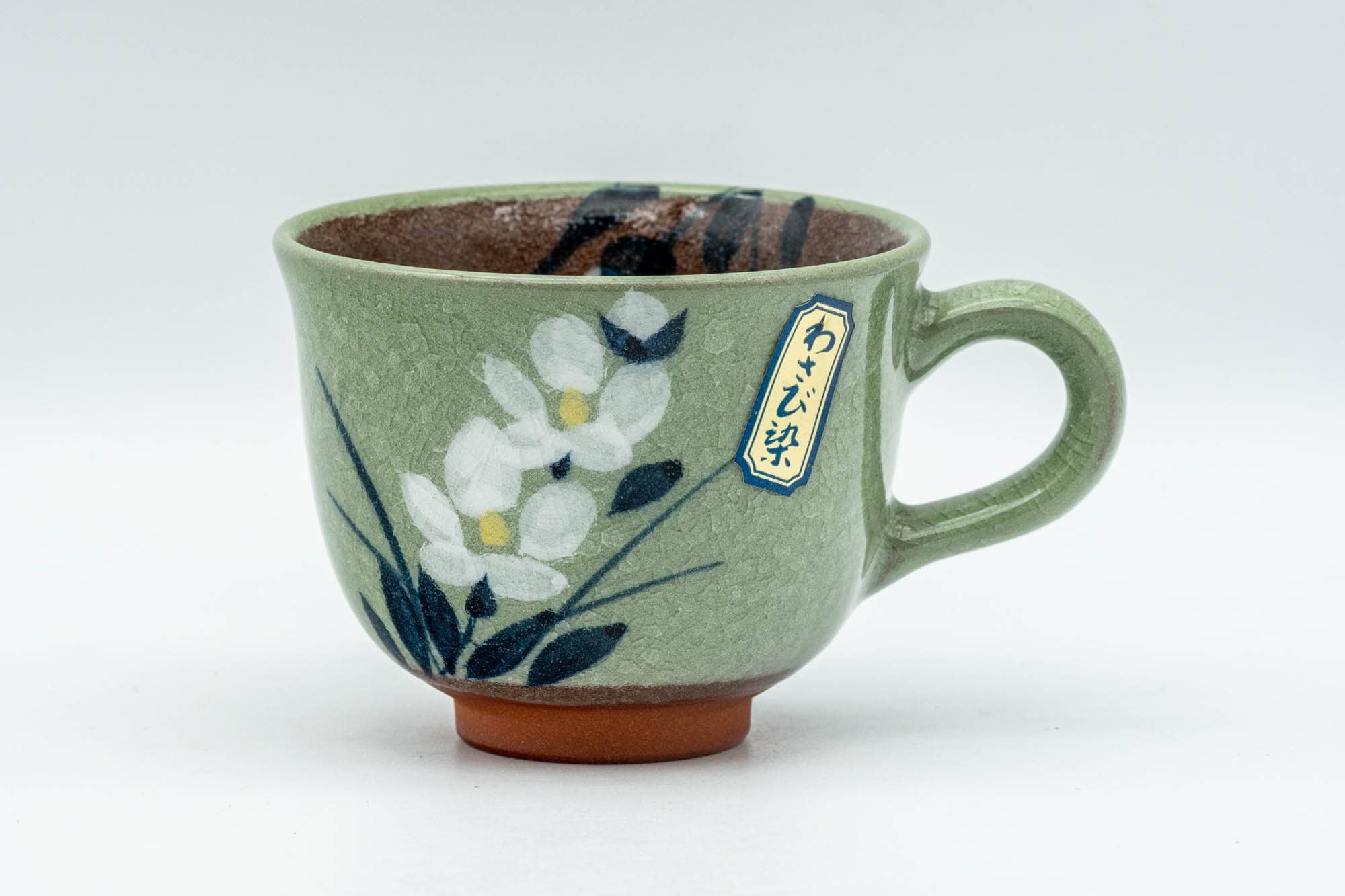 Japanese Teacup - Floral Green Celadon Ushirode Yunomi - 150ml - Tezumi