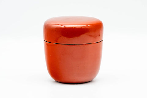 Japanese Natsume - Orange Lacquered Matcha Tea Caddy - 100ml - front view of the closed orange lacquer caddy