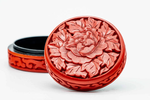 Japanese Kogo - Camellia Red Lacquered Wood Incense Container
