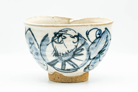 Japanese Matcha Bowl - Blue Sensei White Glazed Wabi Chawan - 400ml