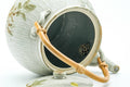 Tezumi — Japanese Tea Set - Beige Speckled Floral Kiyomizu-yaki Dobin Teapot with 5 Yunomi Teacups — the cups viewed from above