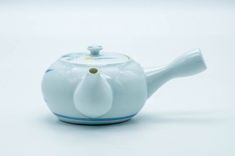 Japanese Kyusu - White Blue Floral Arita-yaki Porcelain Filter Teapot - 300ml