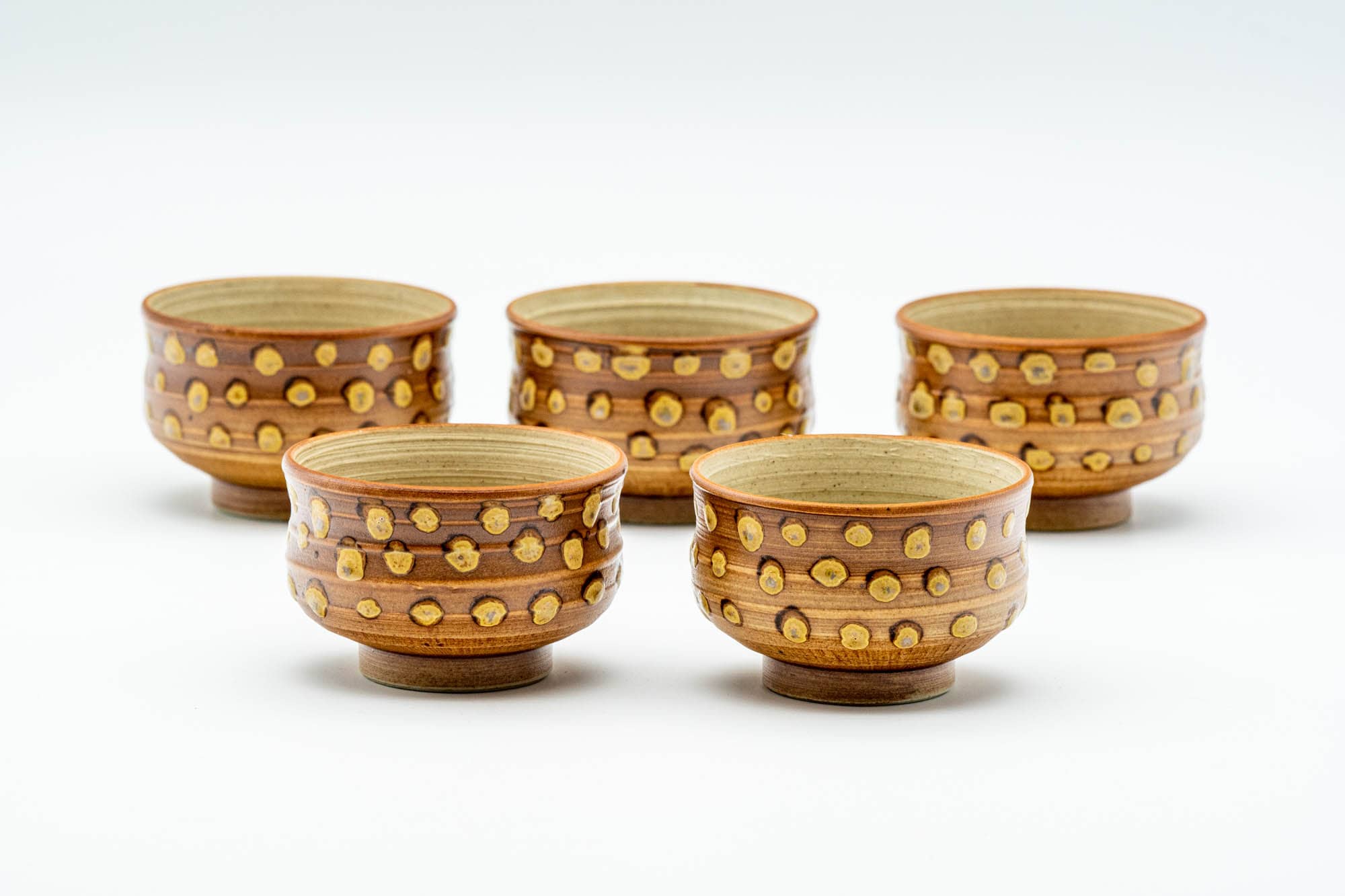Japanese Tea Set - Spotted Kyusu Teapot - Katakuchi Water Cooler - 5 Yunomi Teacups