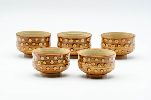 Japanese Tea Set - Spotted Kyusu Teapot - Katakuchi Water Cooler - 5 Yunomi Teacups