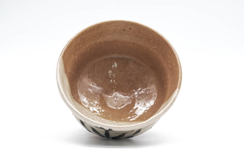 Tezumi — Japanese Matcha Bowl - Floral Beige White Glazed Chawan  - 300ml — top-down view of the interior