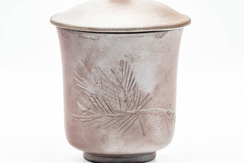 Japanese Teacup - Engraved White Inner-Glazed Purple Banko-yaki Lidded Yunomi - 100ml