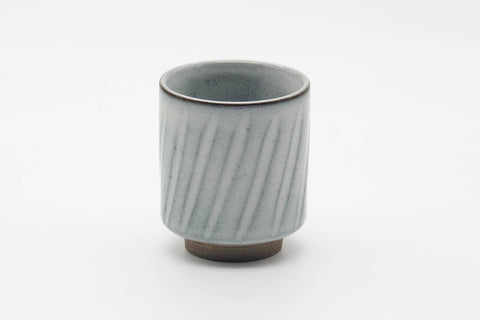Tezumi — Japanese Teacup - Spiraling White Grey Glazed Yunomi - 130ml — front view from another angle