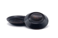 Tezumi — Japanese Chataku - Pair of Black Wooden Tea Saucers — front view from another angle