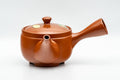 Japanese Kyusu - Yellow Flowers Tokoname-yaki Mesh Teapot - 400ml - angled view showing the lid and yellow flower motif on top
