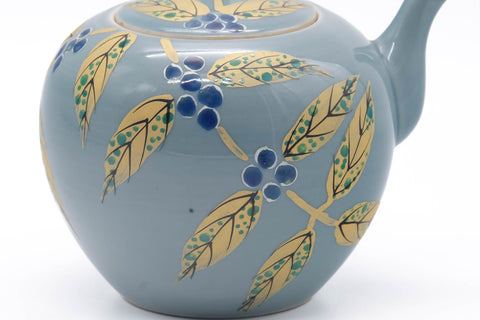 Japanese Kyusu - Blue Floral Hand-Painted Kutani Teapot - 500ml