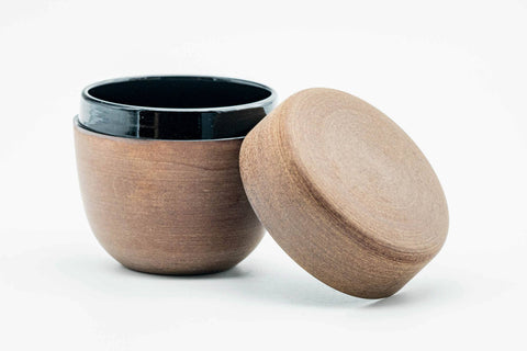 Japanese Natsume - Black Urushi Lacquer Interior - Wooden Exterior - Matcha Tea Caddy - 100ml