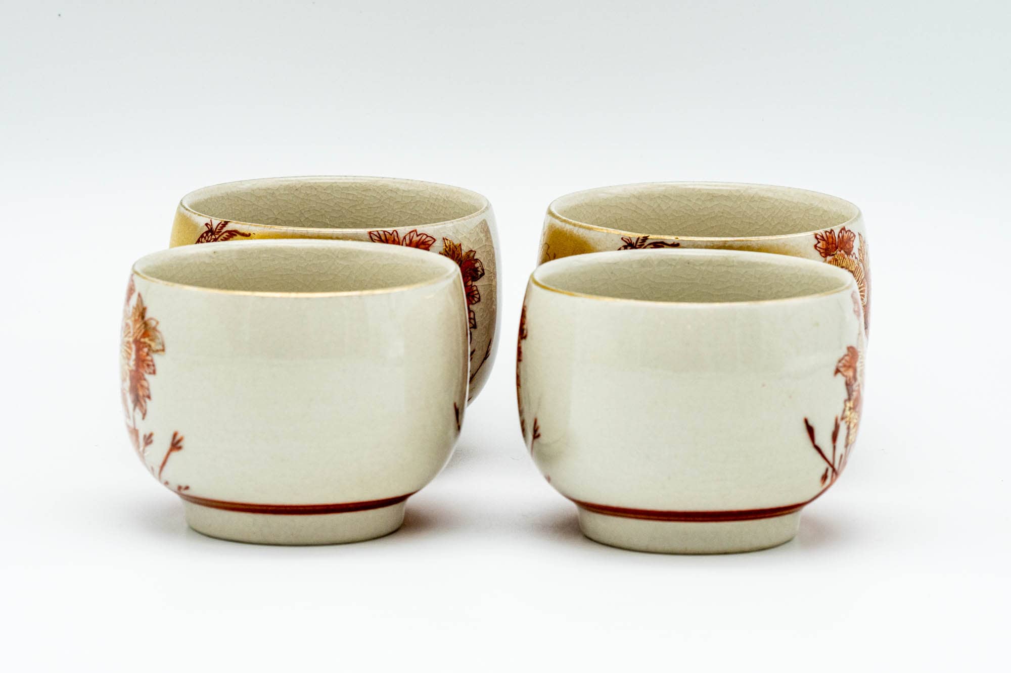 Japanese Tea Set - Red Floral Peacock Kutani-yaki Kyusu Teapot with 4 Yunomi Teacups
