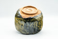 Japanese Matcha Bowl - Black and Yellow Undulating Wabi-Sabi Chawan - 450ml - underside showing the unglazed clay foot ring