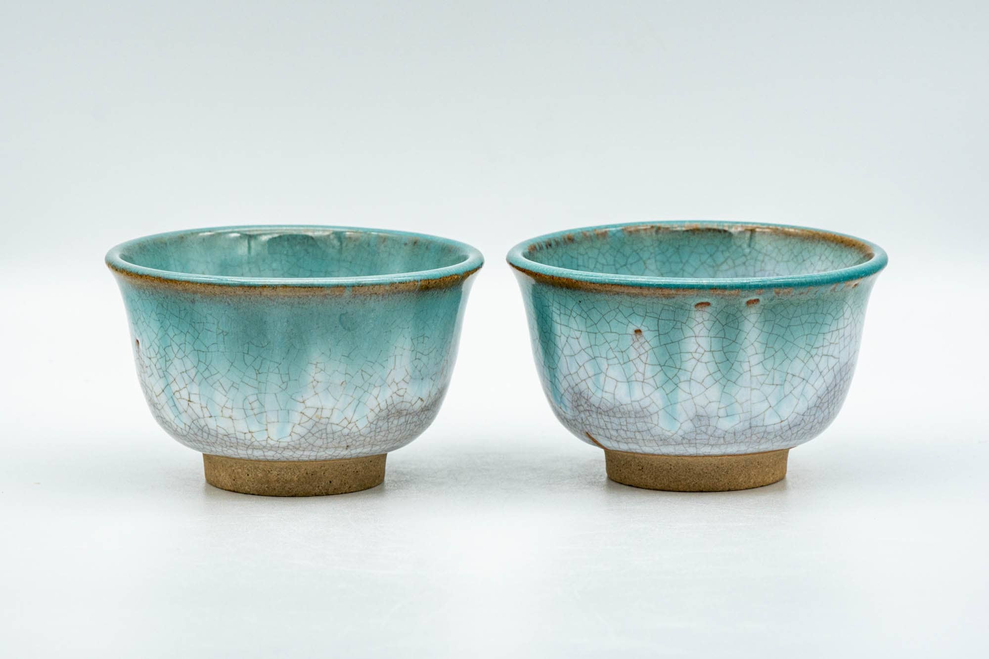 Japanese Teacups - Pair of White Green Drip-Glazed Agano-yaki Yunomi - 100ml - Tezumi