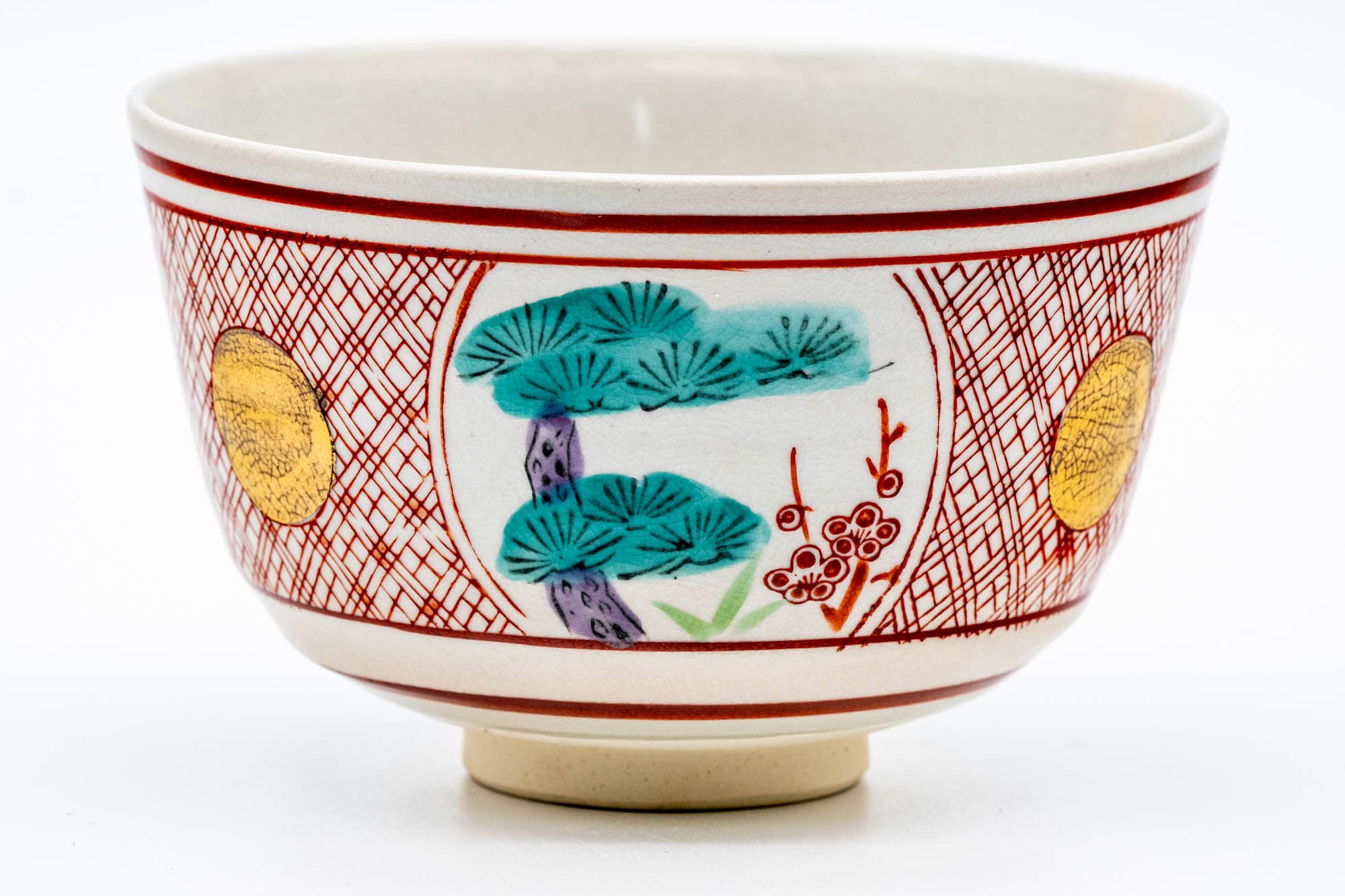 Japanese Matcha Bowl - Geometric Pine Trees Shibukusa-yaki Chawan - 400ml