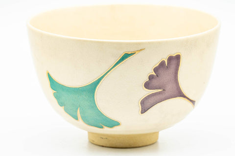 Japanese Matcha Bowl - Green, Purple, and Red Ginkgo Kyo-yaki Chawan - 400ml - Tezumi