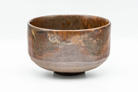Japanese Matcha Bowl - Mottled Brown-Orange Glazed Hantsutsu-gata Chawan - 300ml - side profile view