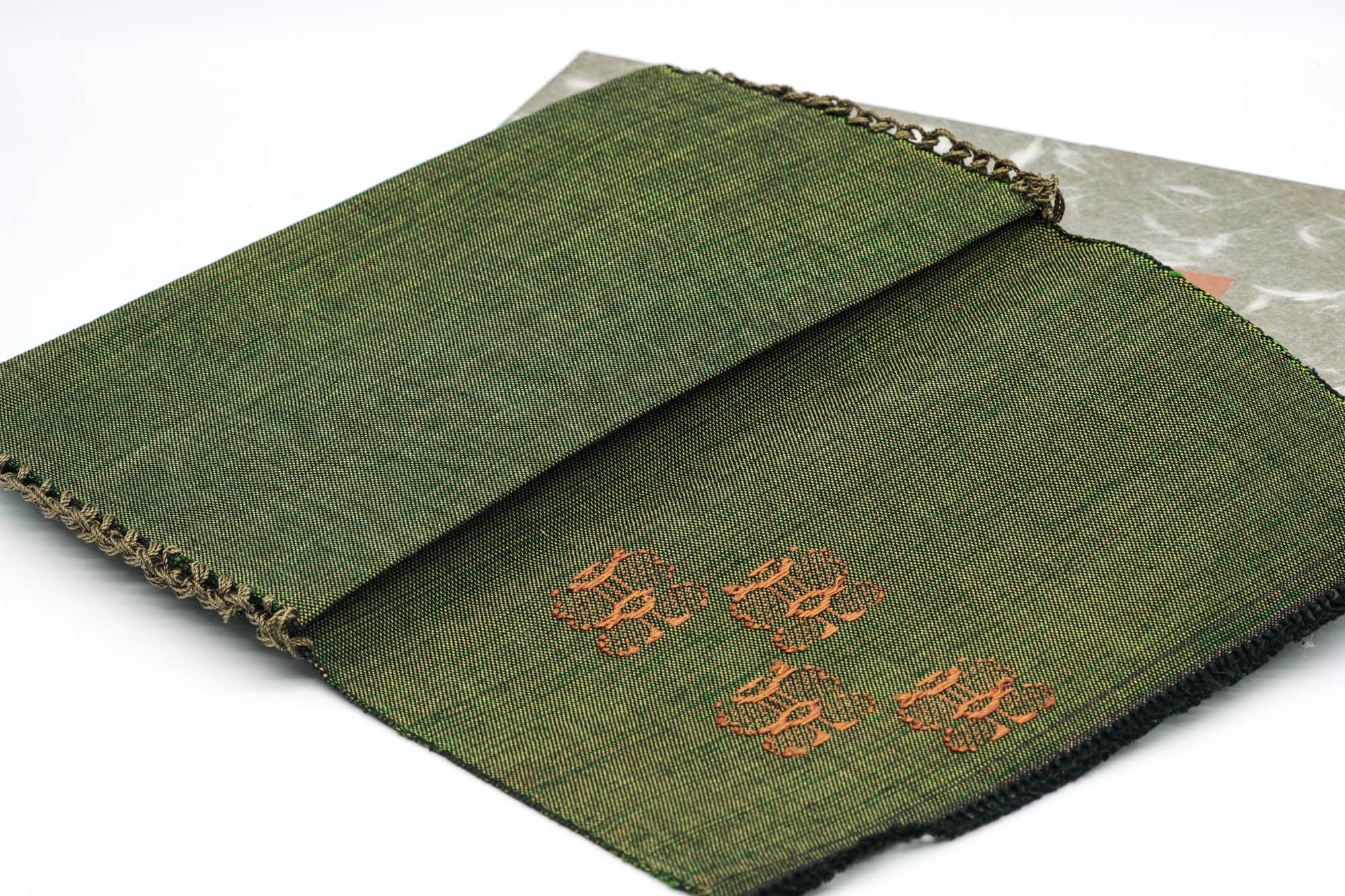Japanese Fukusa-basami - 京ごふく ゑり善 Erizen - Butterflies Green Cloth Wallet for Tea Ceremony