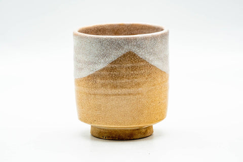 Japanese Teacup - Beige White Glazed Weathered Hagi-yaki Yunomi - 190ml - side view showing the weathered glaze