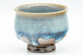 Japanese Teacups - Set of 3 Blue Turquoise Drip-Glazed Yunomi - 90ml - front view of a single cup showing the turquoise drip glaze